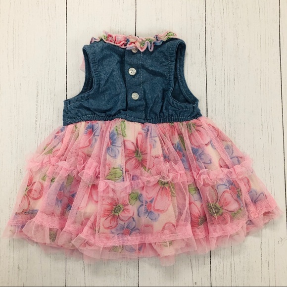 BOGO DDG Darlings Denim & Pink Tulle Flower Print Dress Size 3-6 Months - Picture 6 of 13